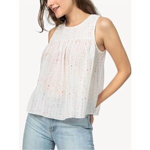 Lilla P High Crew Neck Smocked Tank Blouse Large